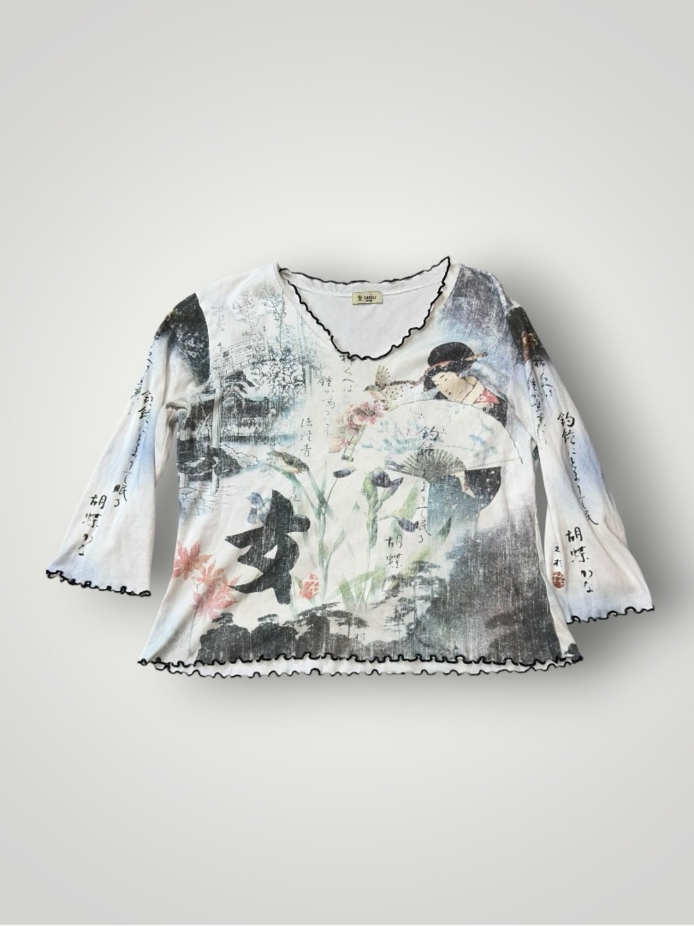 Cactus White Floral & Geisha Graphic Long-Sleeve Tee